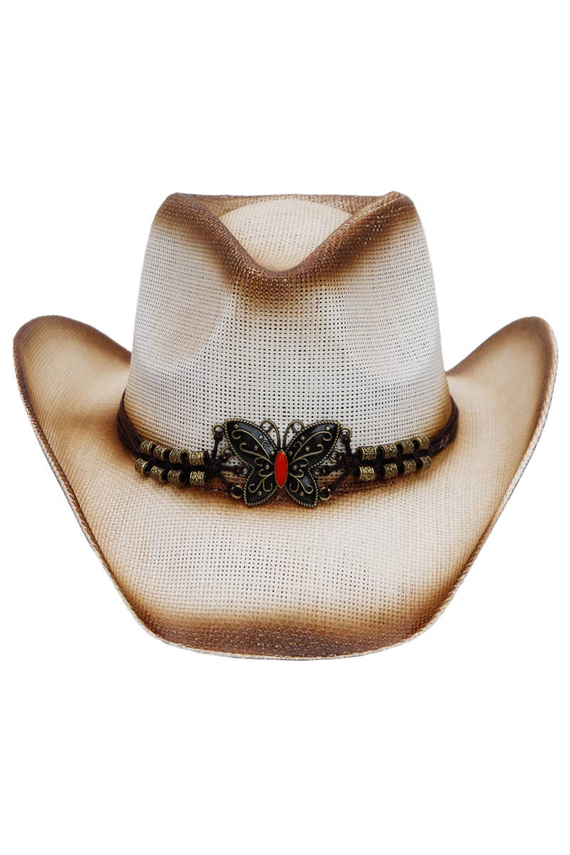 Cap Zone - Wholesale Cowboy Hat - Women's - Butterfly Emblem Waxed String Straw Cowboy Hat9