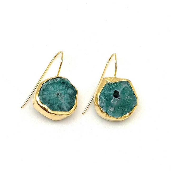 Green Druzy Agate Handmade Gold Earrings for wholesale by ZEYZEY
