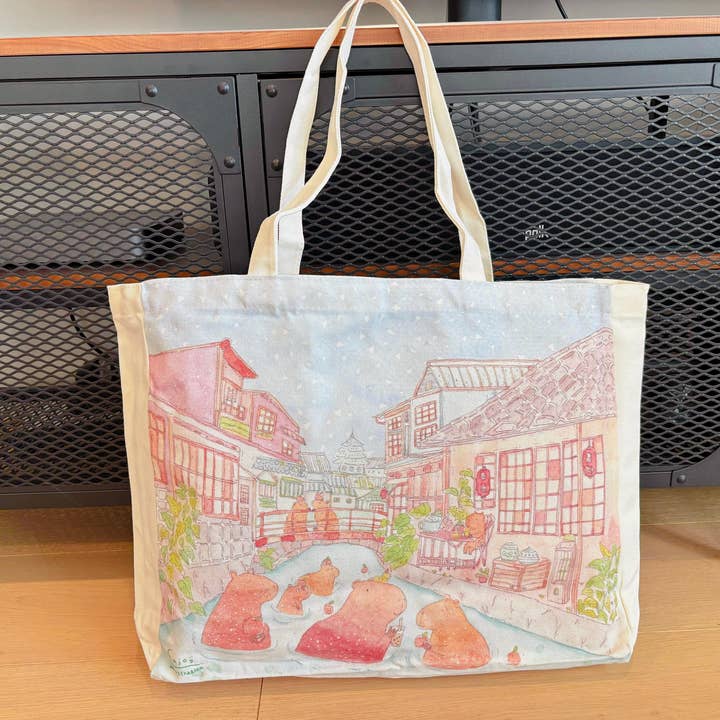 Borsa da viaggio in tela Capybara Orange River Japan per la vendita all'ingrosso da parte di ENJOY ILLUSTRATION ART