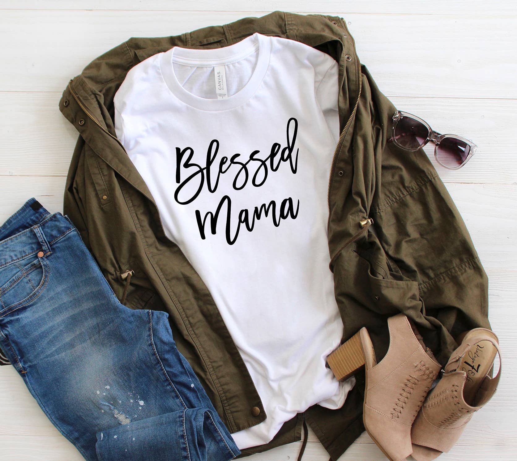 Zoe Creative Co - Wholesale Screen Printed T-Shirt - Women's - Blessed Mama Shirt Mom Life T-Shirt Mother's Day Mommy Tee0