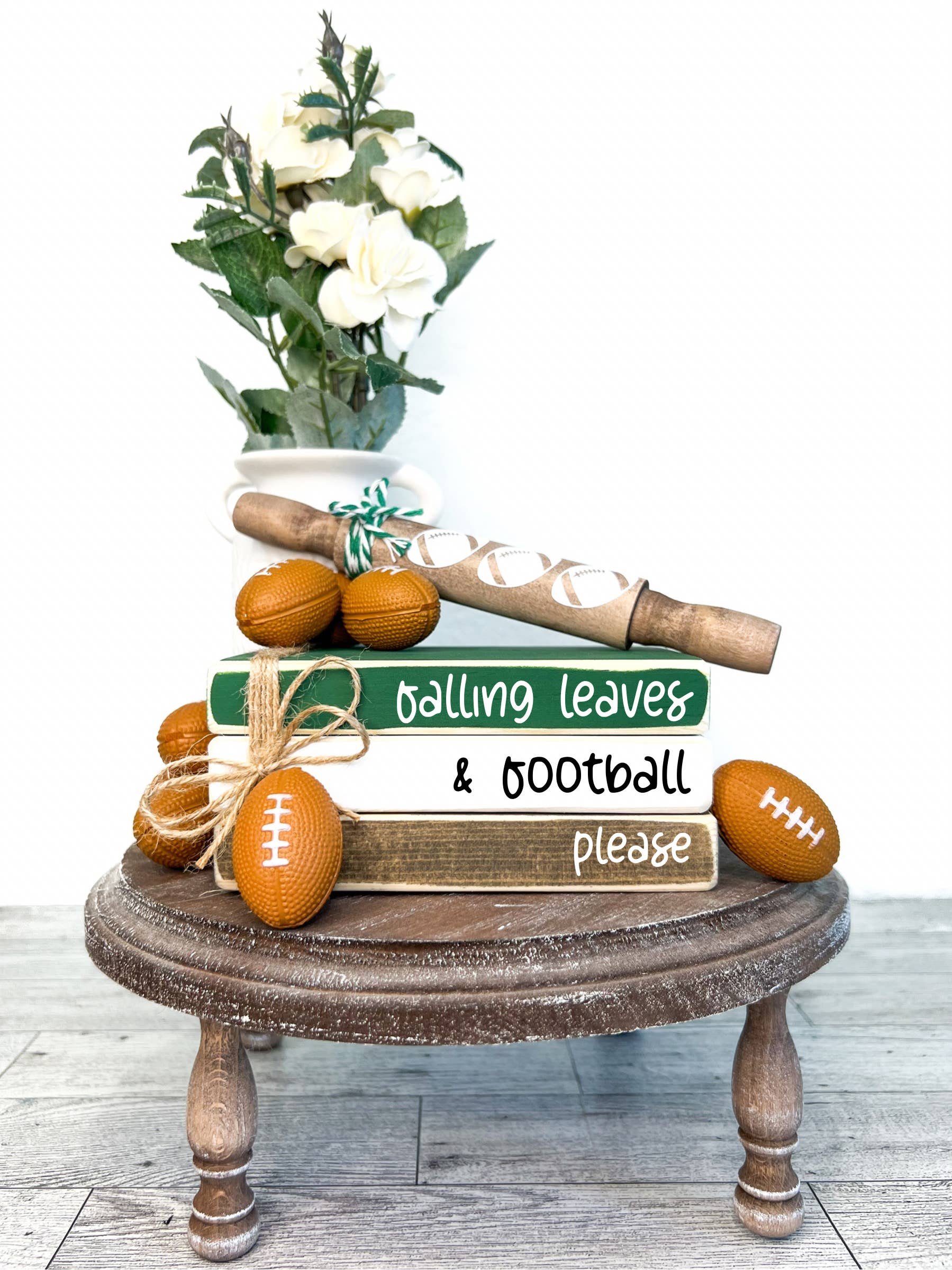 Ruaille Buaille Co - Wholesale Decorative Tabletop Object - Football book stack | Sports themed decor | Fall tiered tray1