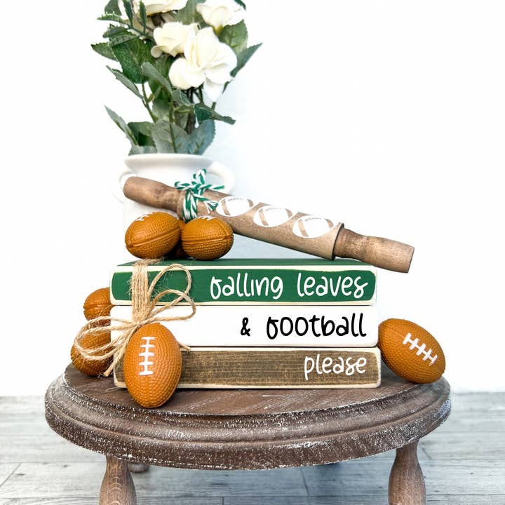 Ruaille Buaille Co - Wholesale Decorative Tabletop Object - Football book stack | Sports themed decor | Fall tiered tray1