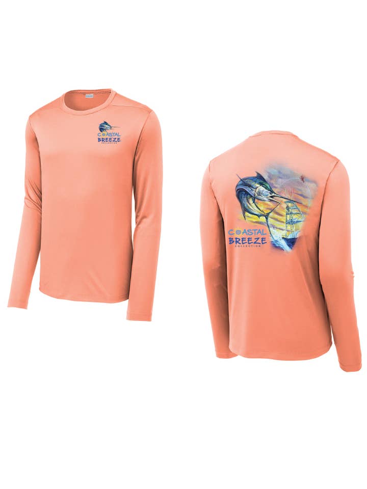Brisa Costera Marlin-Dri Fit Manga Larga para venta al por mayor de Coastal Breeze Tees