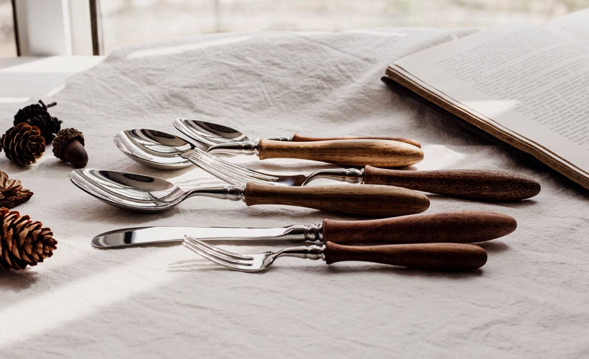 Gohobi （We cover U.S. import duties） – Conjunto de talheres variados por atacado – Conjunto de Talheres Gohobi com Cabo de Madeira - 6 Peças5