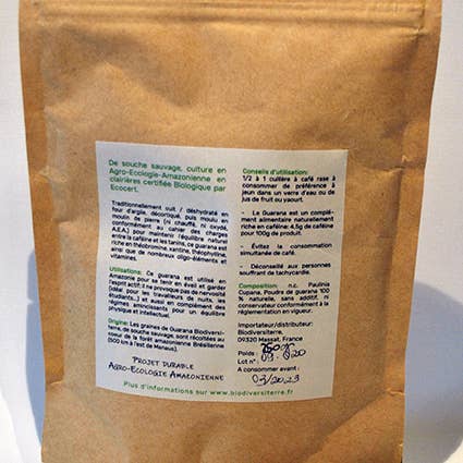 Biodiversiterre – wholesale Protein-/superfoodpulver – Vild stam organiskt guarana pulver 100g.