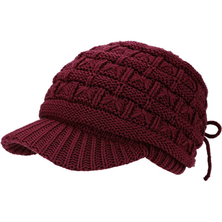 JH510_Burgund - One Piece warm Fleece Lined Crochet Knit Hat for wholesale by Jasper Trading LLC