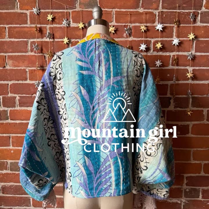 Mountain Girl Clothing - Wholesale Wrap - Women's - Upcycled Reversible Kantha Bolero Shawl 3