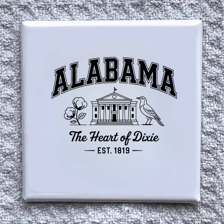 Aimant d'État Alabama 2x2" - Souvenir de Frigo Fait Main pour la vente par Made With Aloha Magnets,llc