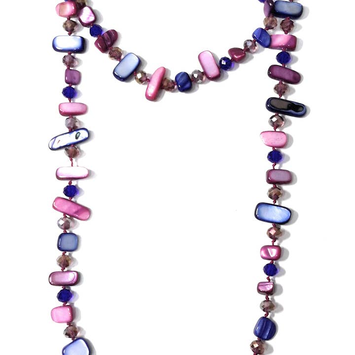 BRANDELIA - Wholesale Beaded/Pearl Necklace - Mother of Pearl Long Necklace · Fuchsia Blue3