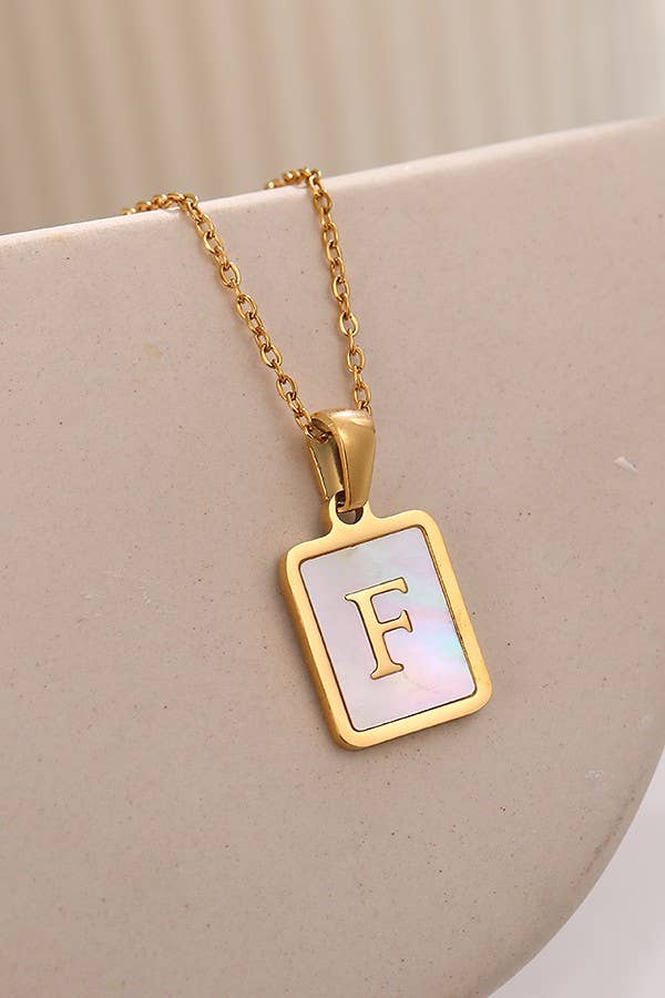 JOSSLYN by wall to wall - Wholesale Pendant/Charm Necklace - MOP  INITIAL STAINLESS STEEL TARNISH FREE NECKLACE | 40NK31413