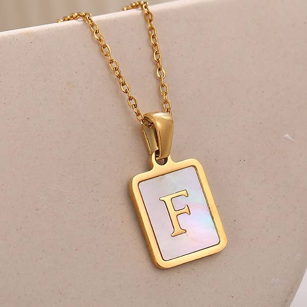 JOSSLYN by wall to wall - Wholesale Pendant/Charm Necklace - MOP INITIAL STAINLESS STEEL TARNISH FREE NECKLACE | 40NK31413