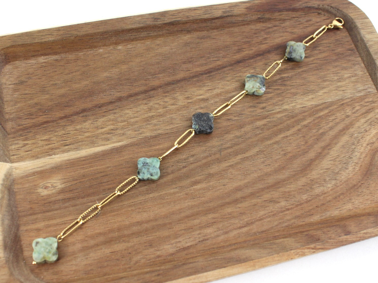 Pretty Persuasions - Vendita all'ingrosso Bracciali a catena e a maglie - B24045 Bracciale in acciaio inossidabile con 5 Clover Stone13