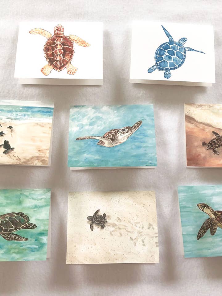 Sea turtle notecard set, beach, ocean stationery for wholesale by Faith and Franklin