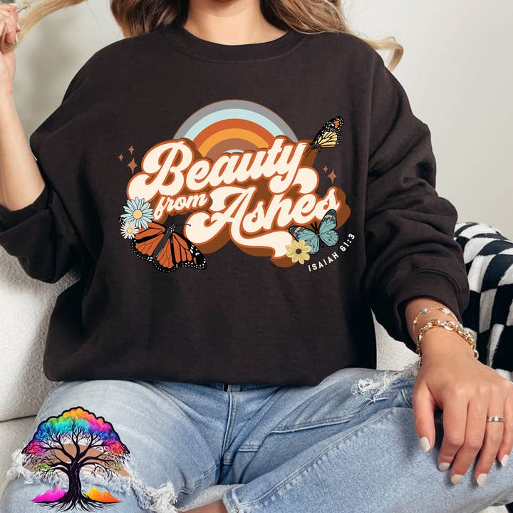 Christian Sweatshirt-Beauty from Ashes-Butterfly for wholesale by Honey & Haven