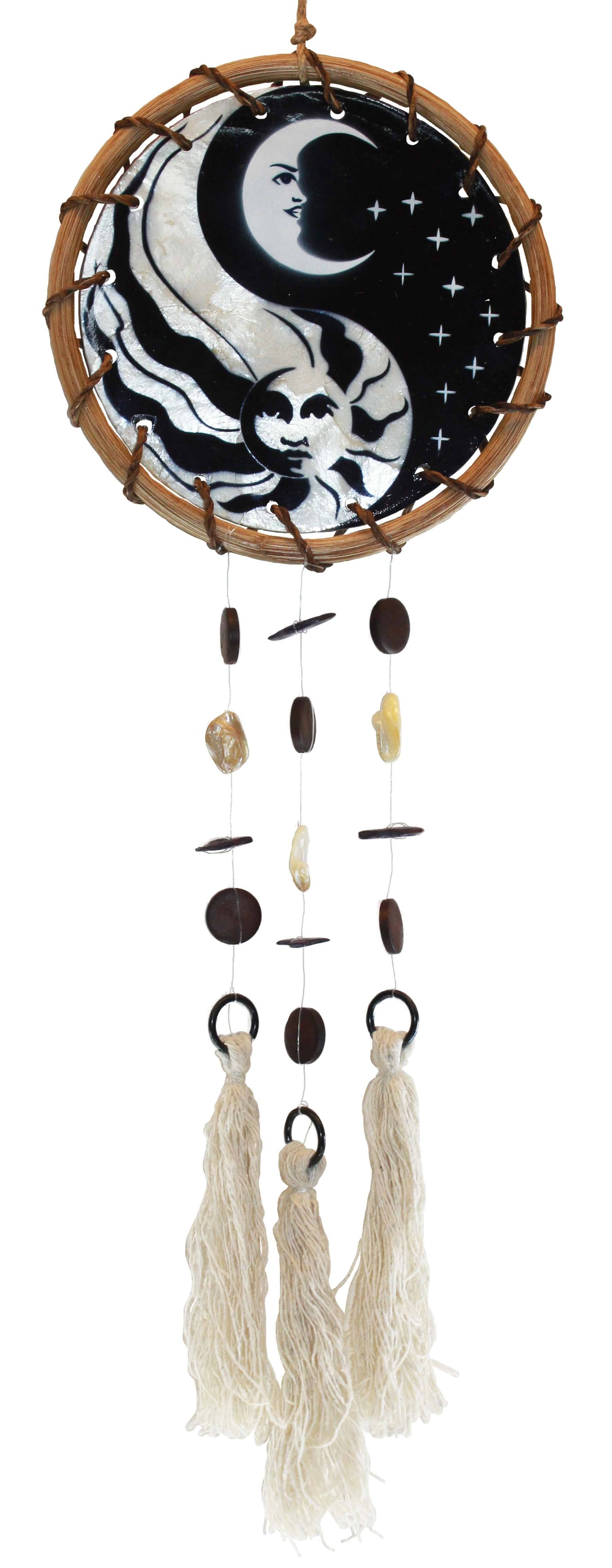 Om Gallery – Espanta-espíritos por atacado – Yin Yang Sol e Lua - Anel de Rattan Capiz Chimes0