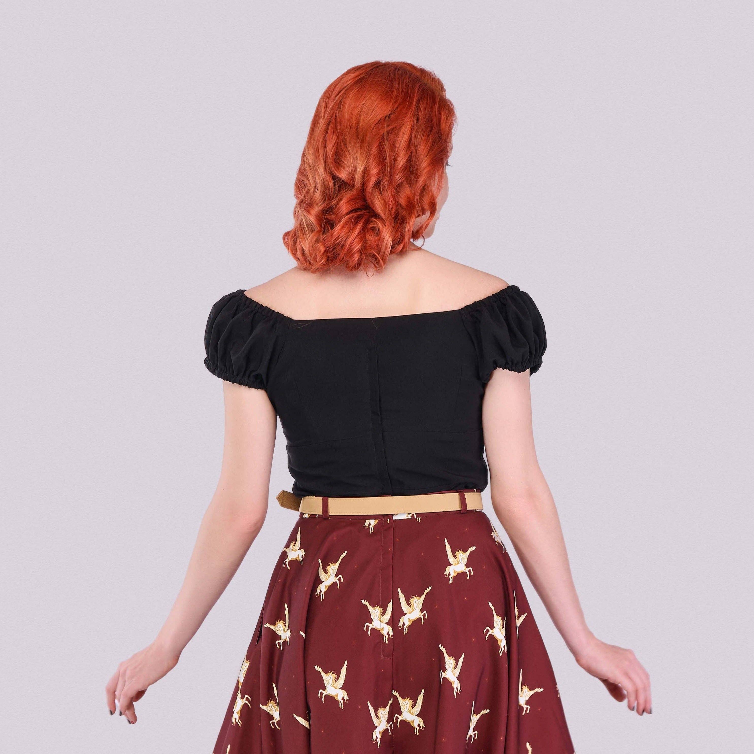 NOIR Blouse Rita avec encolure cœur classique et manches bouffantes en vente sur Faire1