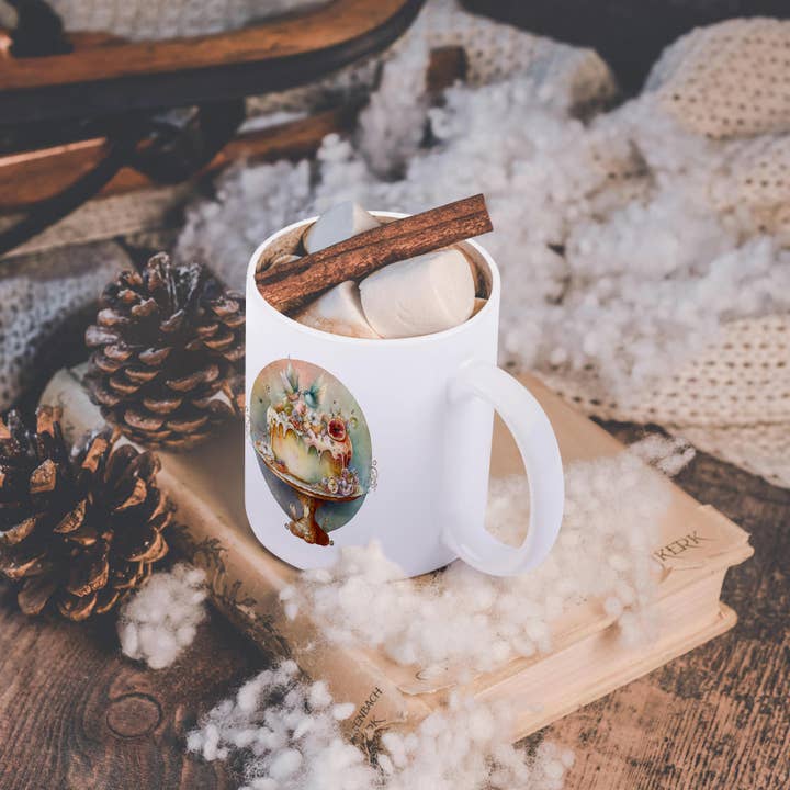 3dRose - Wholesale Coffee Mug - 3dRose, Pretty Fancy Vanilla Cake With Fruit and Birds Illustration, Mug11