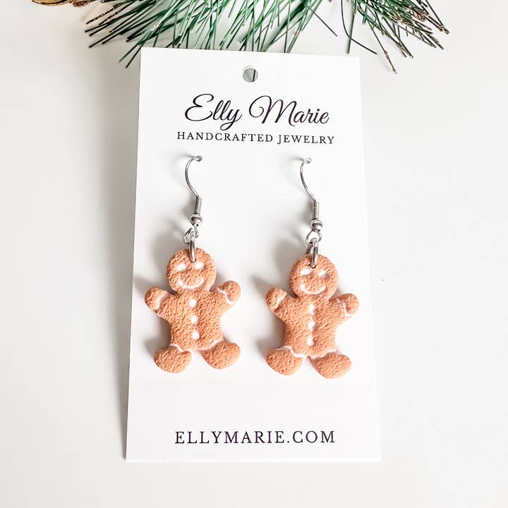 Gingerbread Man Clay Cutout Earrings for wholesale by Elly Marie Jewelry