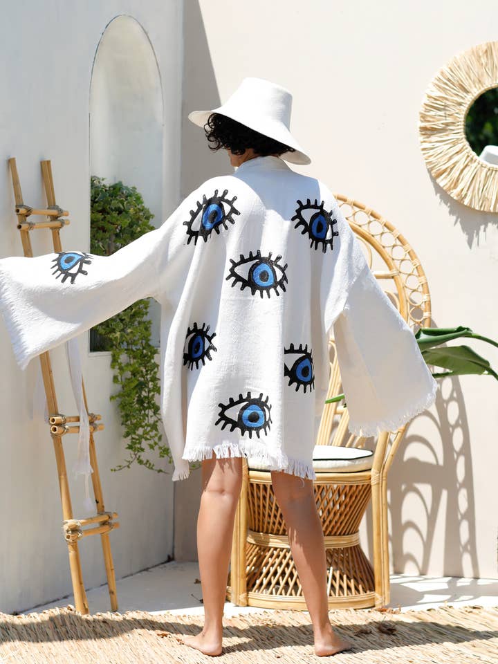 Moa - Wholesale Kaftan - Women's - Blue Evil Eye Long Kaftan Kimono6