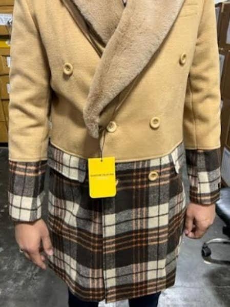Pardessus à carreaux pour hommes - Peacoat en laine - Topcoats à carreaux Tan pour la vente par Alberto Nardoni