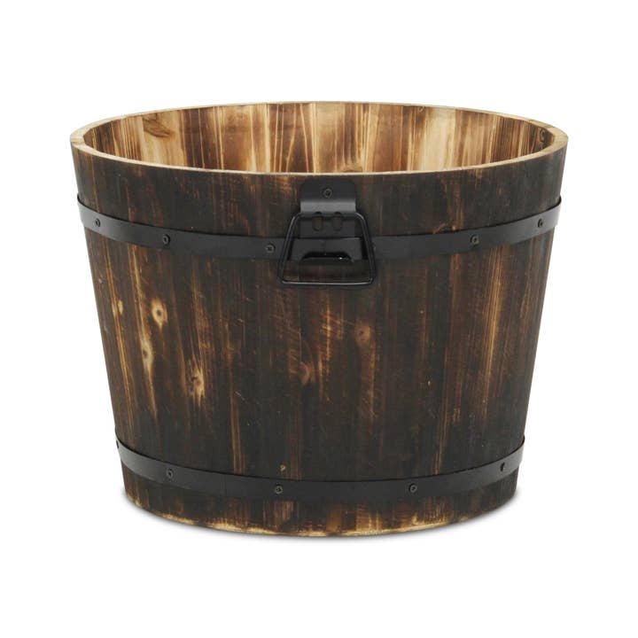 Cheungs Home Decor - Vente Pot - Seau décoratif en bois marron foncé Mariva avec accents et poignées en métal16