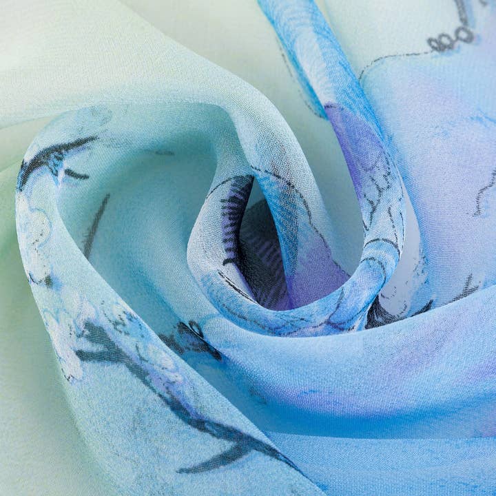 SignareArt - Wholesale Scarf - Women's - SC-Chiffon Bird Blossom Sky Blue | Chiffon Scarf