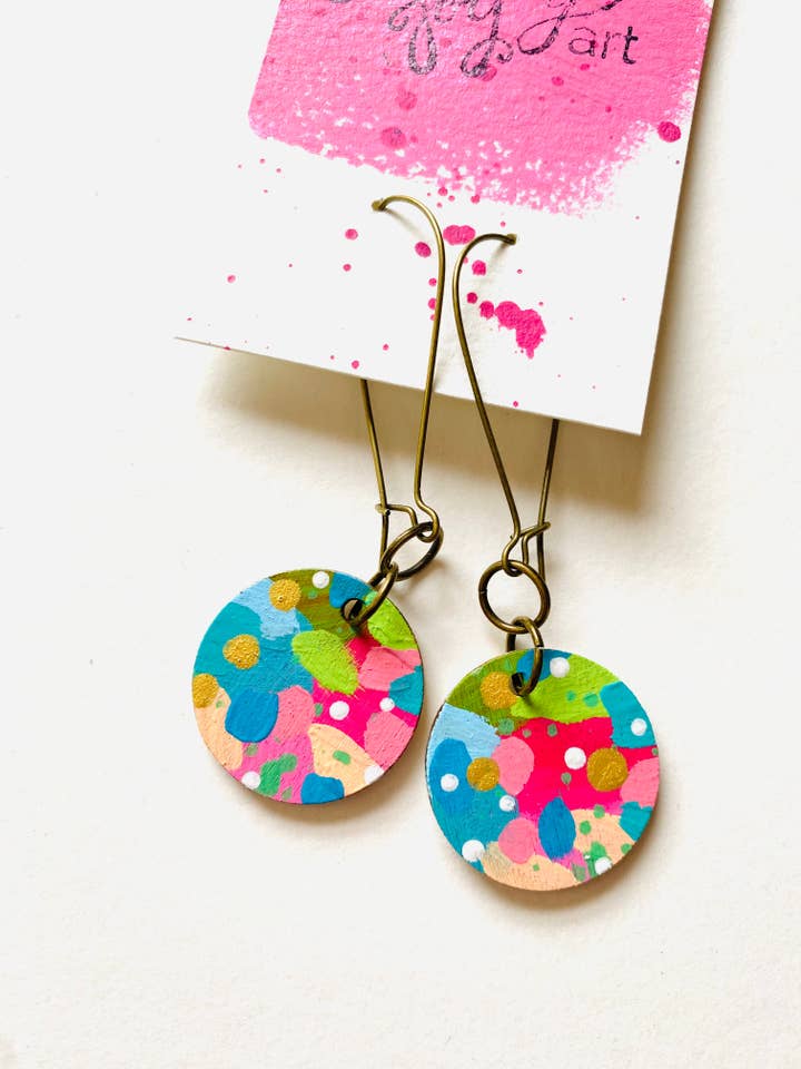 Boucles d'oreilles colorées peintes à la main 184 pour la vente par Bethany Joy Art