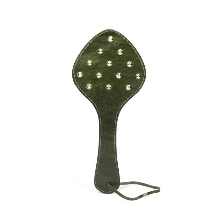Luxury Green Leather Paddle with Green Rivets for wholesale by Liebe Seele