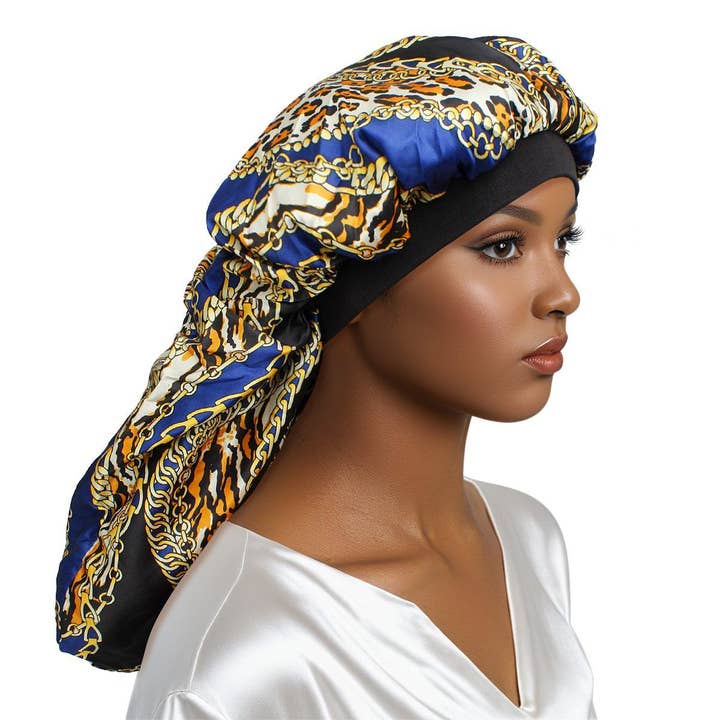 Braids Bonnet Cap Blue Leopard Print Unisex for wholesale by PinktownUSA