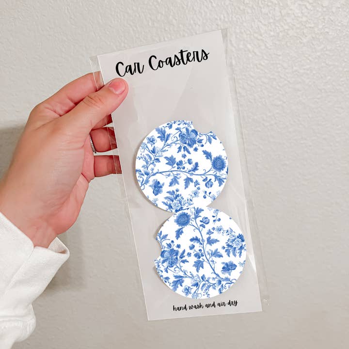 Olivia + Rose - Wholesale Car Coaster - Women's - Set of 2 Neoprene Car Coasters | Blue Florals (20 Options)17