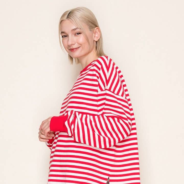 T11298 Long Sleeve Striped Knit Top for wholesale by White Birch