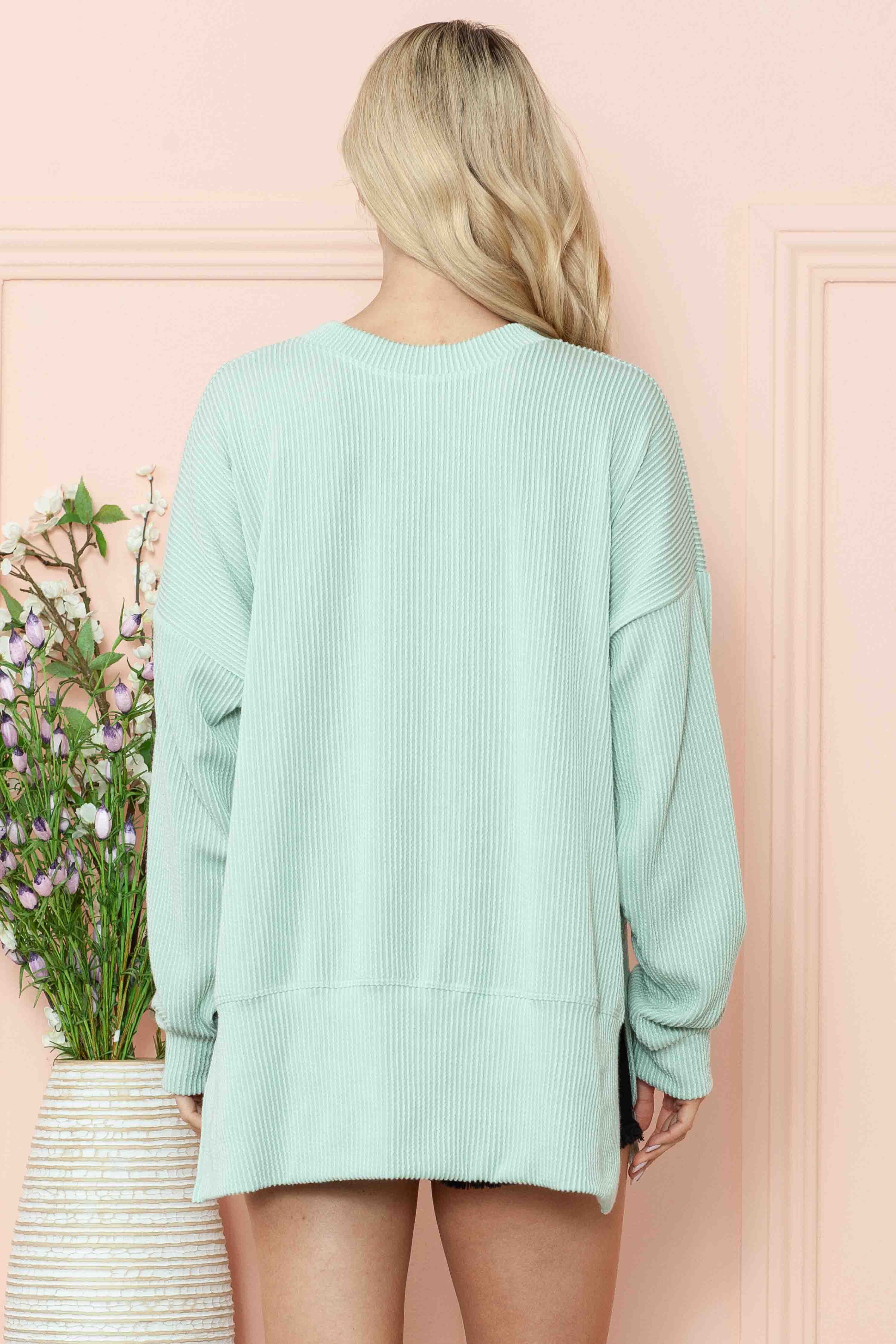 Burgundy Apparel - Vente Sweat-shirt – femme - SWEAT-SHIRT OVERSIZE CÔTELÉ ONDULÉ AVEC FENTE LATÉRALE24