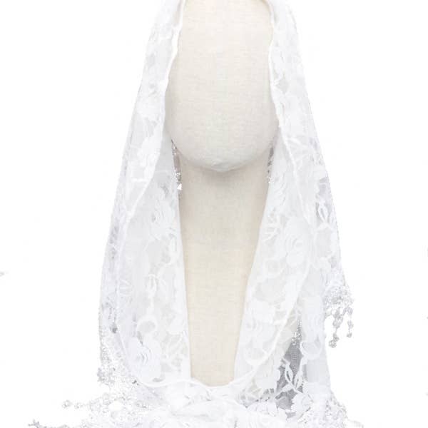 Cap Zone - Wholesale Scarf – Women's - Triangle Cut Delicate Floral Hem Lace Mantilla Chapel Veil3