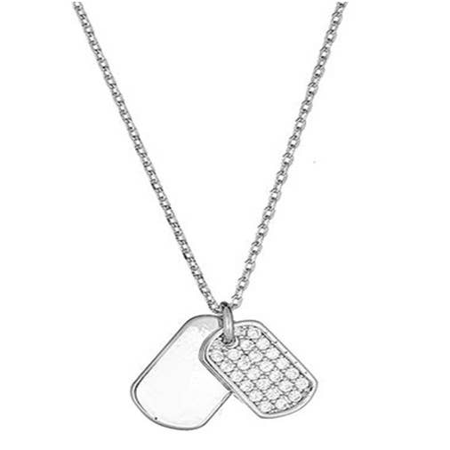 Mini Dobbelt Hundetegn Halskæde-Hvidguld for engroshandel hos S&A Fashions