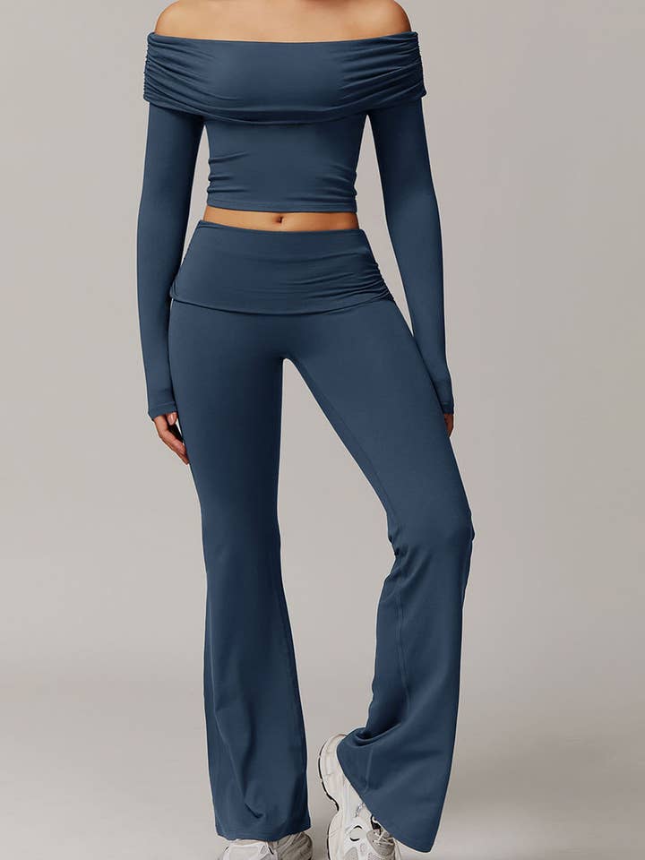 Crave by FW - Wholesale Activewear Set - Women's - Active Wear Set with Off Shoulder Crop Top and Flare Pants6