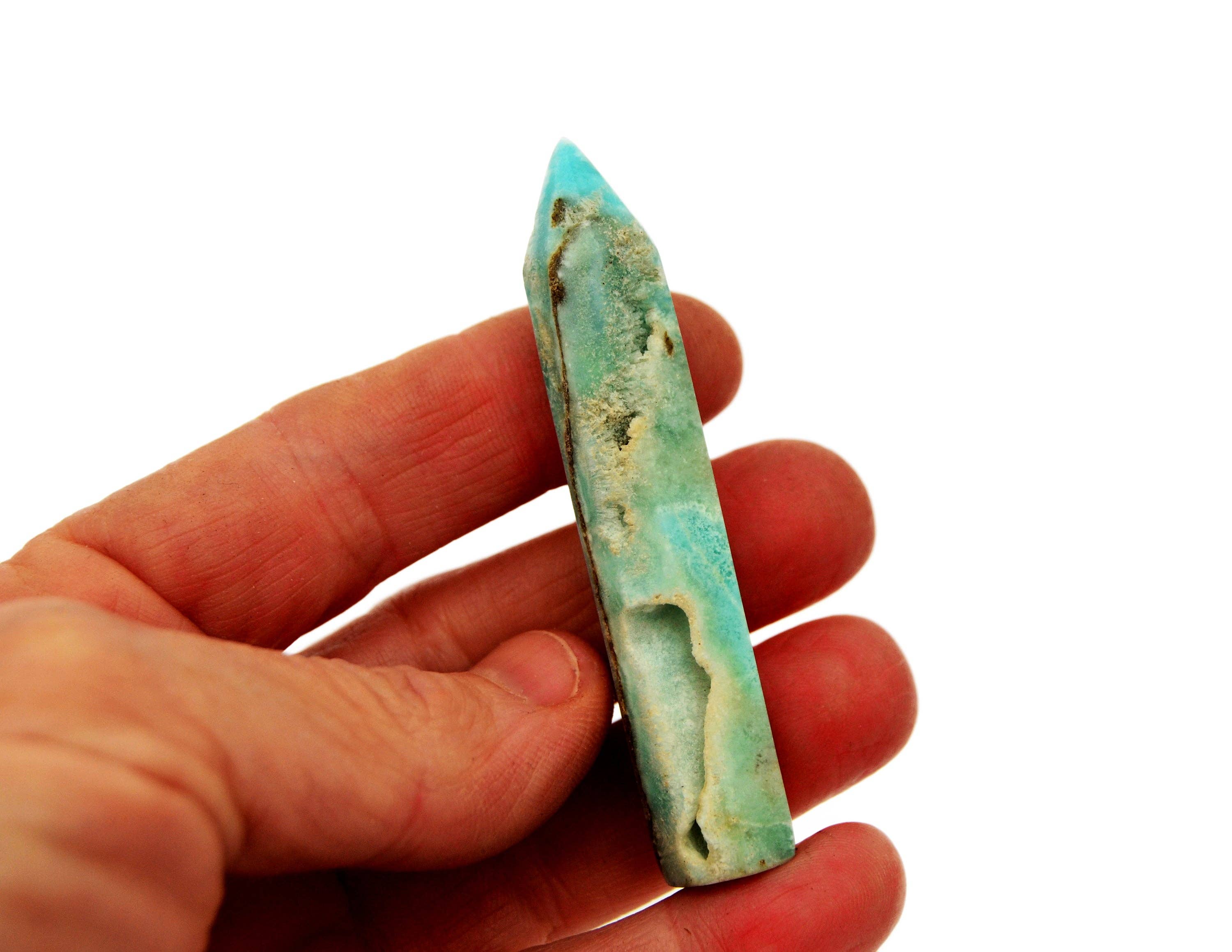 Kaia & Crystals – Großhandel Spiritueller Stein/Kristall – Blauer Aragonit Kristall-Spitzenpunkt (70 mm)4