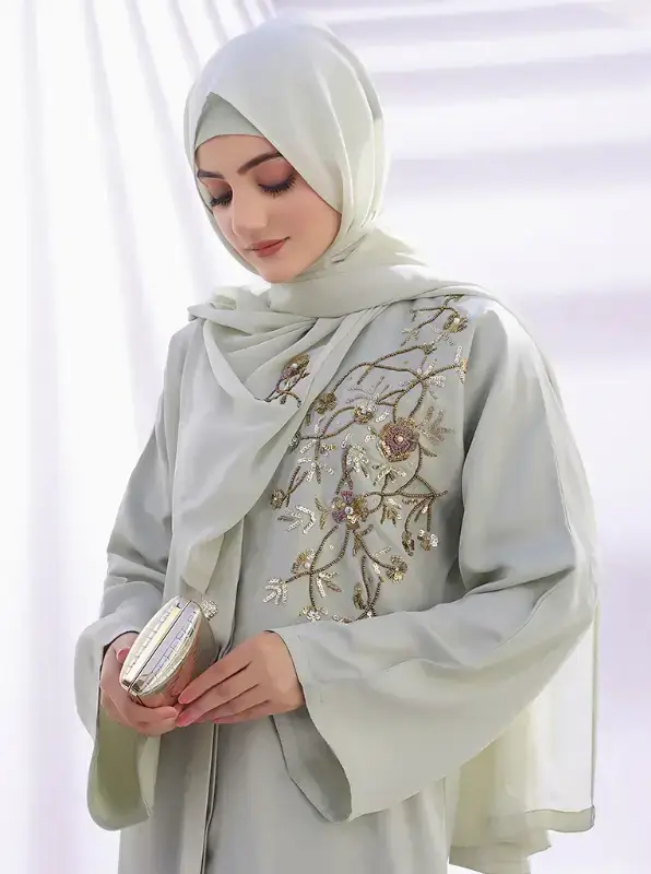 Multi Colored Nazli Front Open Embroidered Abaya for wholesale on Faire2