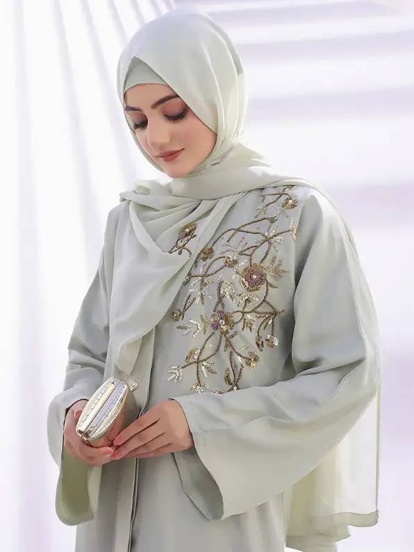 Multi Colored Nazli Front Open Embroidered Abaya for wholesale on Faire2