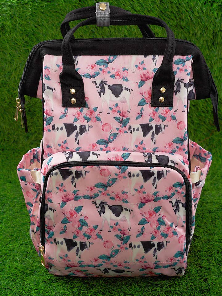Lt. Pink Cow & Floral Printed Diaper Bag for wholesale by Kids Charm Online