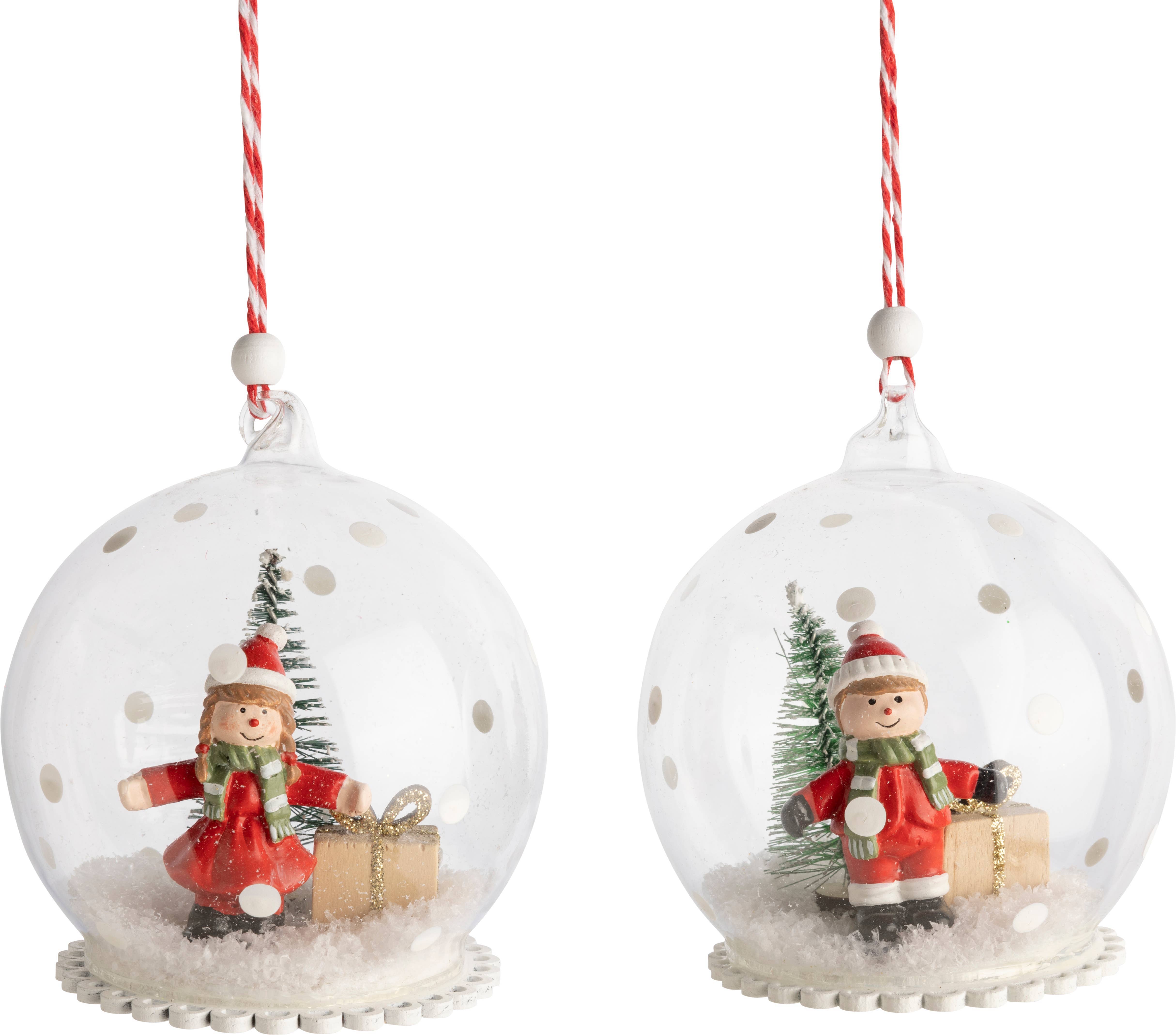 Silver Tree Home & Holiday - Wholesale Ornament - A21452: 2 Asst glass dome orns,boy&girl,snow,2.5in0