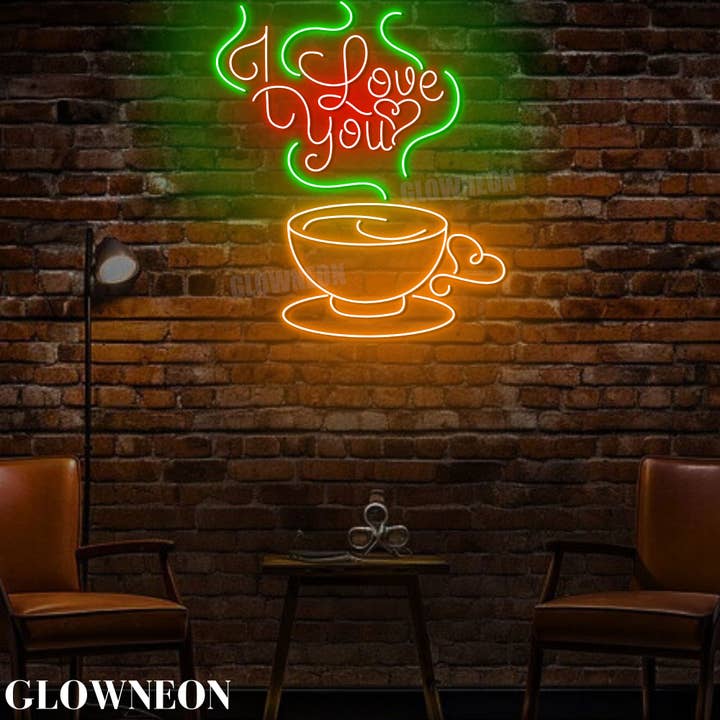 Glow Neon – Großhandel Neonschilder – Ich liebe dich Kaffee LED-Licht, Kaffeehaus Neon Wanddekoration3