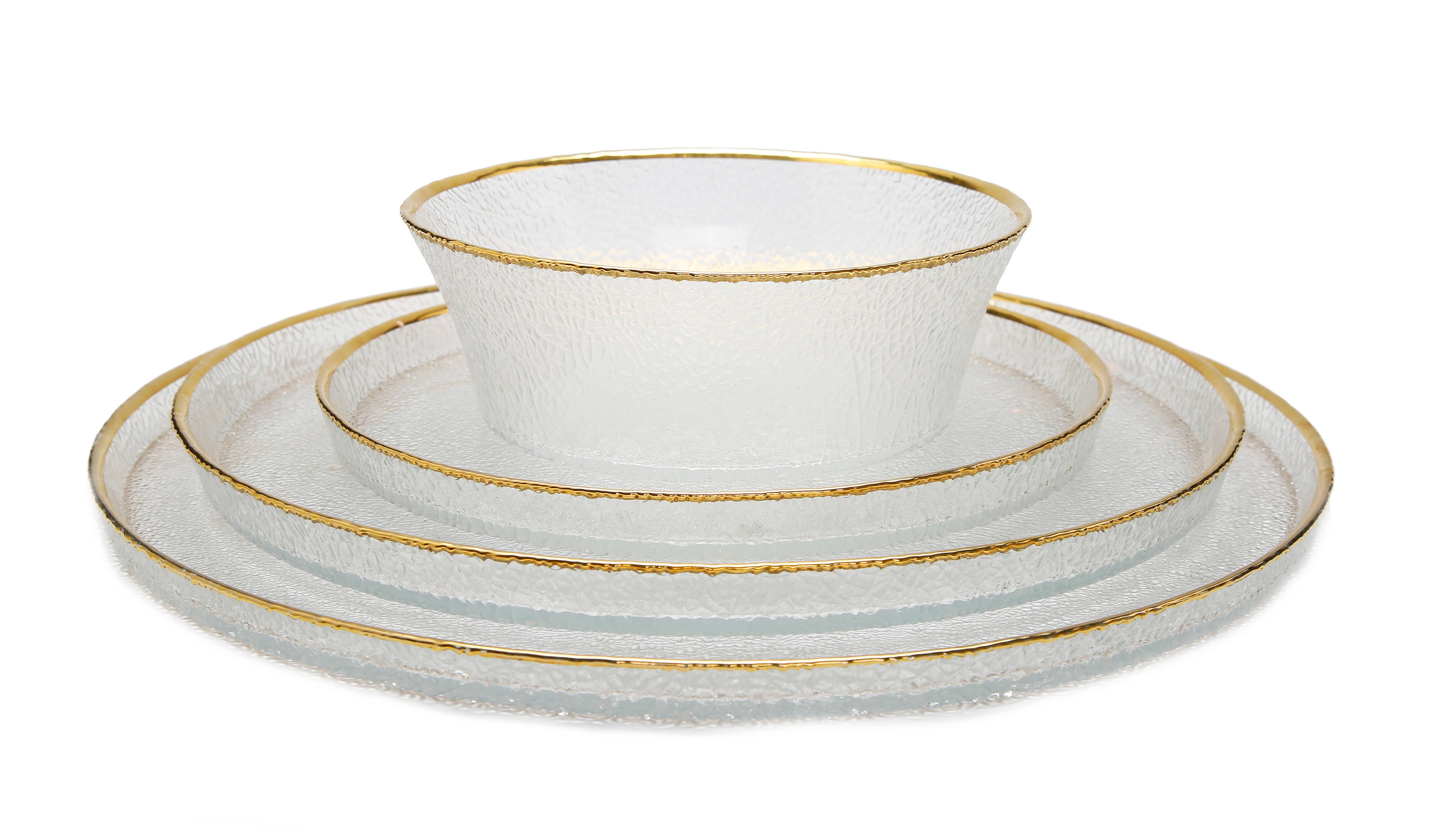 CLASSIC TOUCH DECOR INC. - Wholesale Bowl - Pebbled Glass Bowl Raised Rim with Gold Border - 6"D2