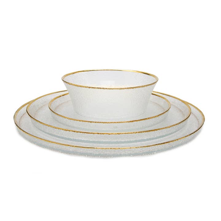 CLASSIC TOUCH DECOR INC. - Wholesale Bowl - Pebbled Glass Bowl Raised Rim with Gold Border - 6"D2