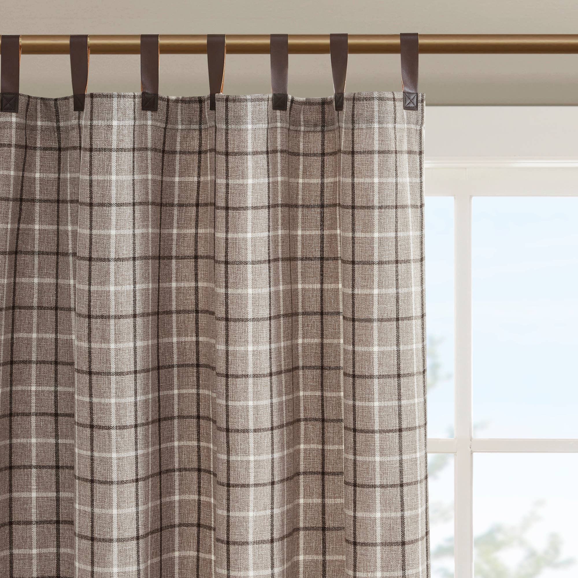 Olliix - Wholesale Curtain - Yarn-Dyed Plaid Light Filtering Curtain Panel, Brown7