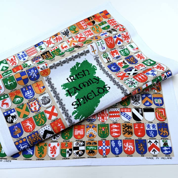 Irish Family Name Shields Linen Tea Towel for wholesale by Ulster Linen