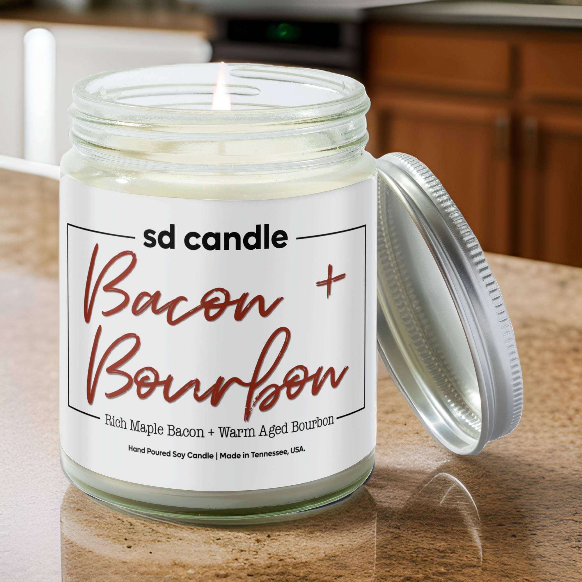 Silver Dollar Candleworks LLC - Wholesale Jar/Filled Candle - Bacon & Bourbon Scented Candle - 9/16oz Glass Jar Candle