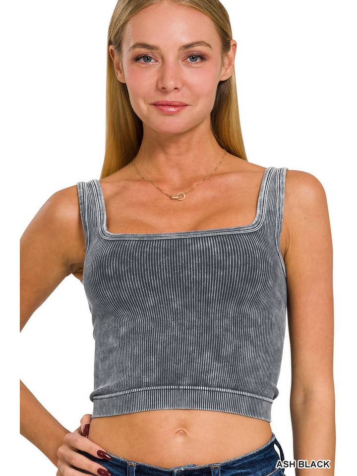 Vanilla Monkey - Wholesale Tank Top - Women's - 2 Way Neckline Washed Ribbed Cropped Tank Top