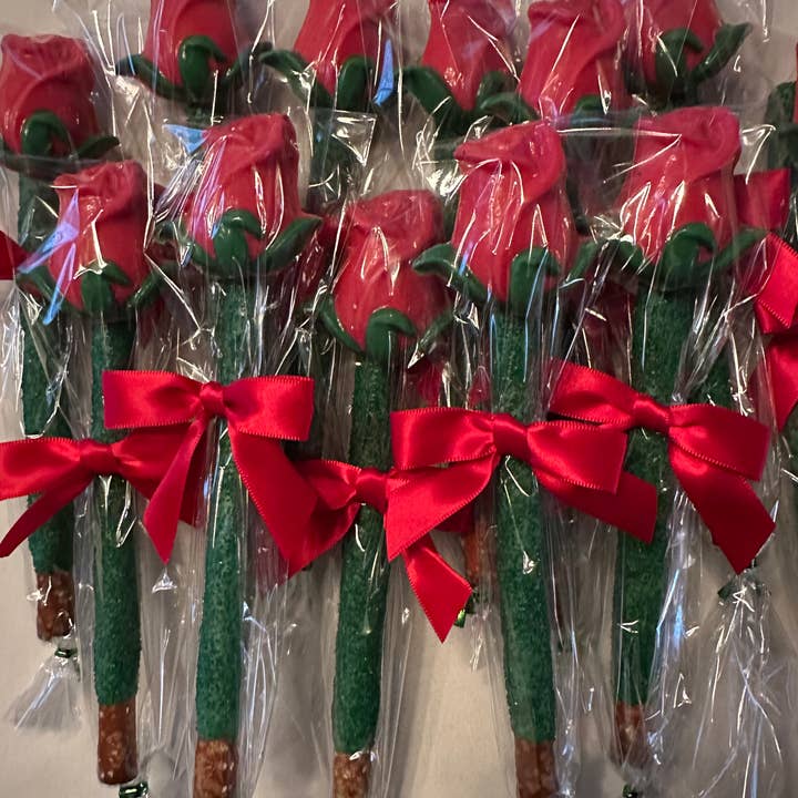 Delightful Chocolates - Wholesale Chocolate Covered Sweets - Long Stem Rose Chocolate Covered Pretzel Rods1