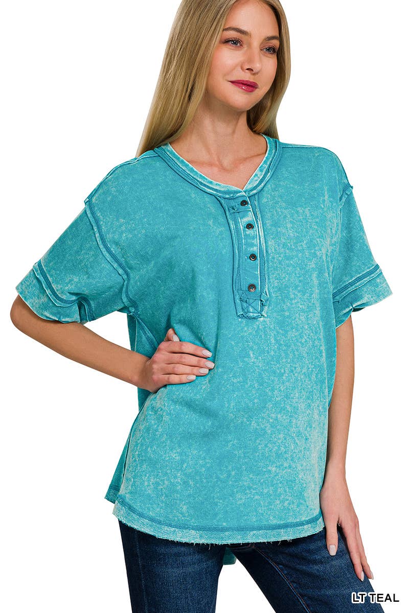 42POPS - Vente Haut en maille – femme - Haut à fermeture boutonnée avec bord brut lavé et détails21