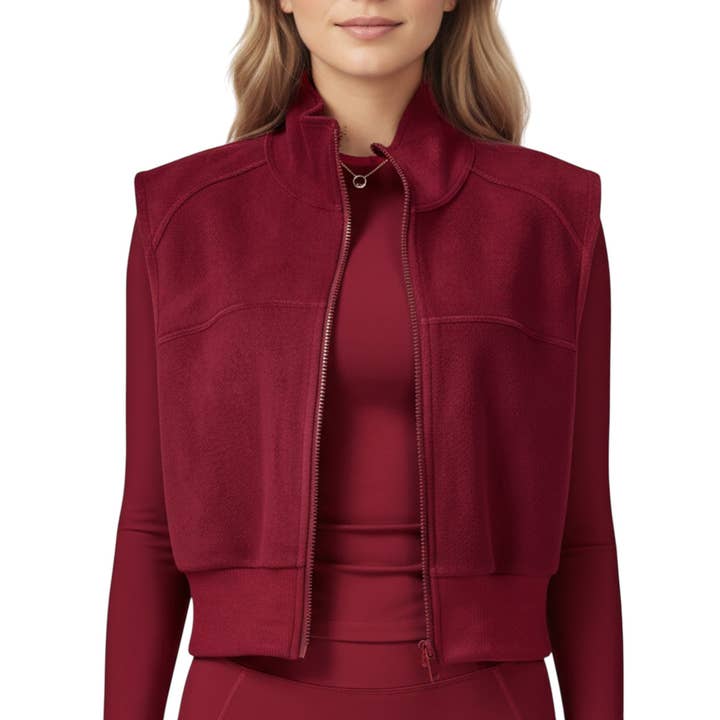 Active by Anna-Kaci - Wholesale Outerwear Vest - Women's - Cropped Zip Closure Vest with Stand Collar and Fitted Hem21